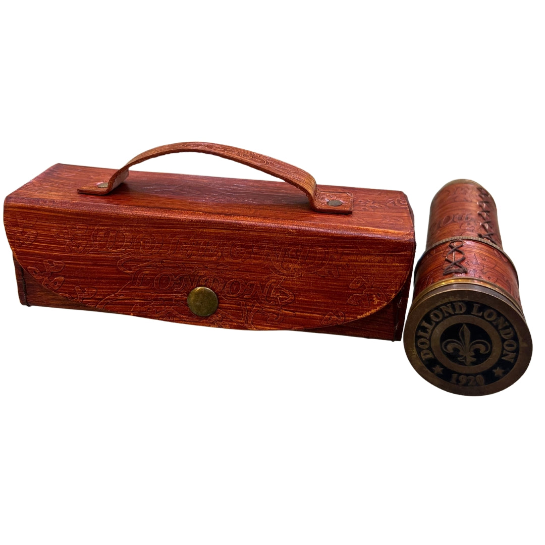 Dollond London Nautical Telescope with Leather Box – Vintage Brass Spyglass for Collectors & Gifting