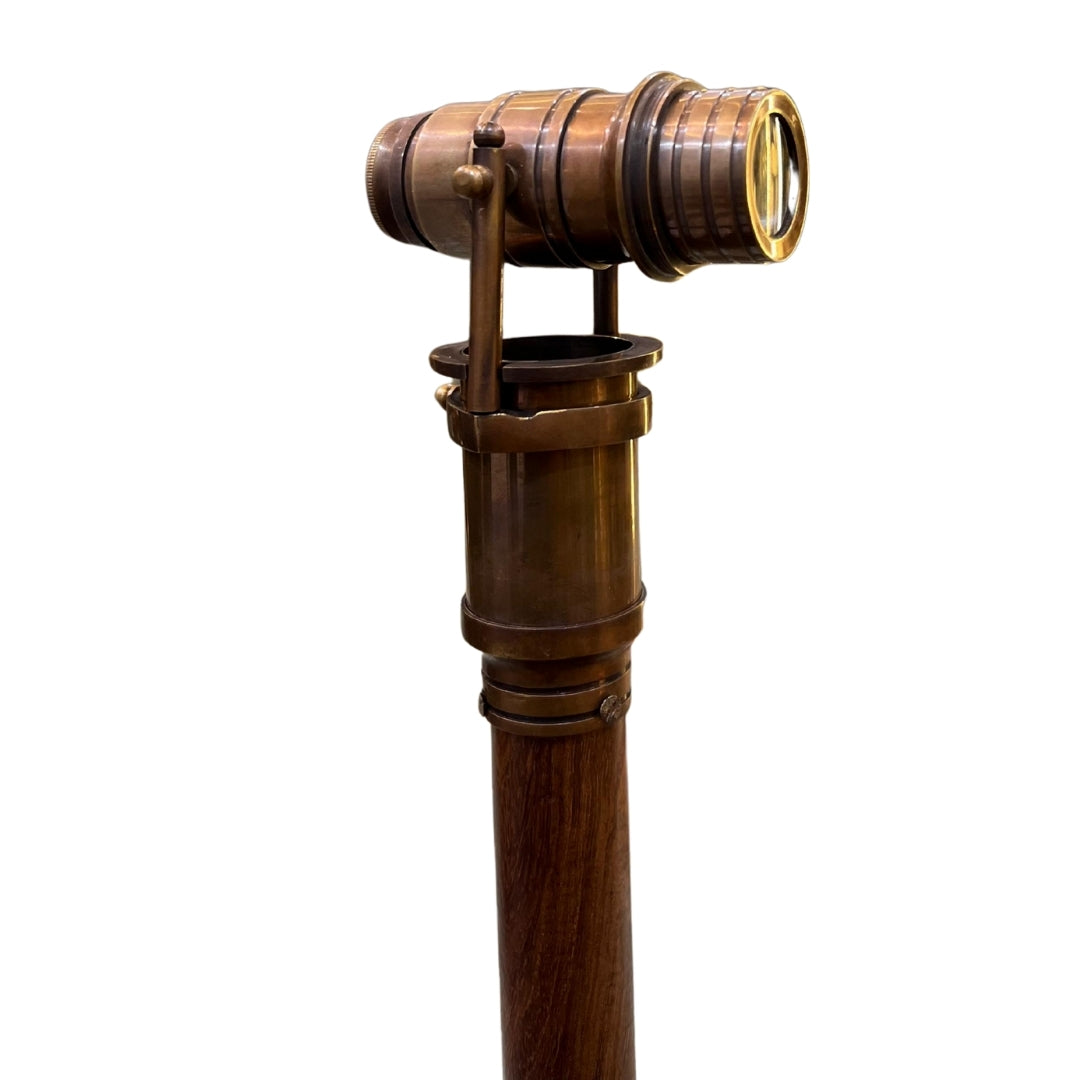 Vintage Brass Foldable Walking Stick with Hidden Telescope – Antique Finish Wooden Cane