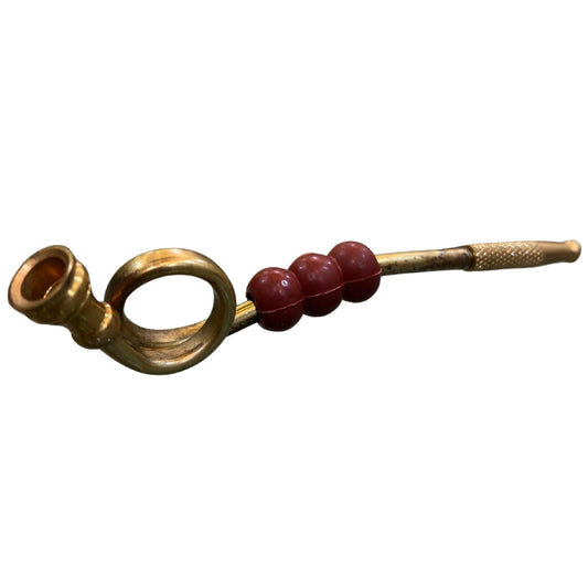 Vintage Brass Cigarette Pipe Holder – Antique Smoking Accessory with Red Beads | Collectible Retro Pipe