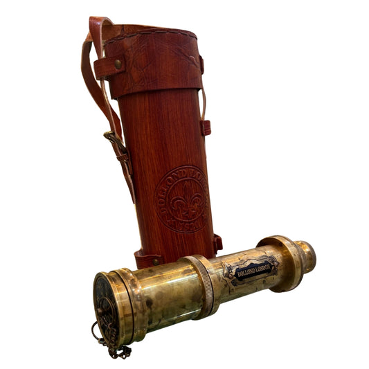 Dolland London Antique Brass Telescope – 18 Inch Vintage Nautical Spyglass with Leather Case