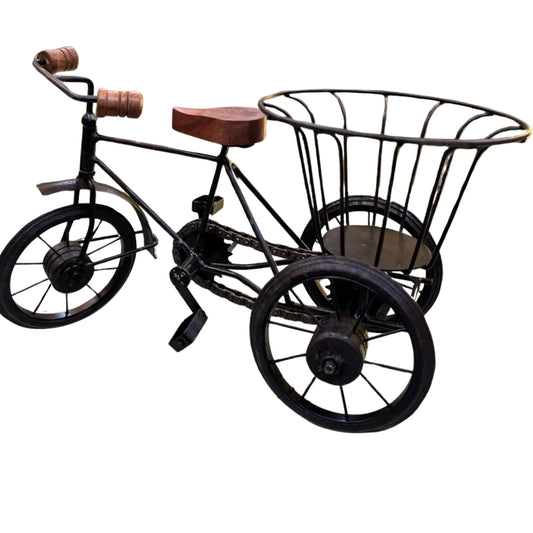 Vintage Iron Tokri Rickshaw | Handmade Decorative Cycle Cart with Basket