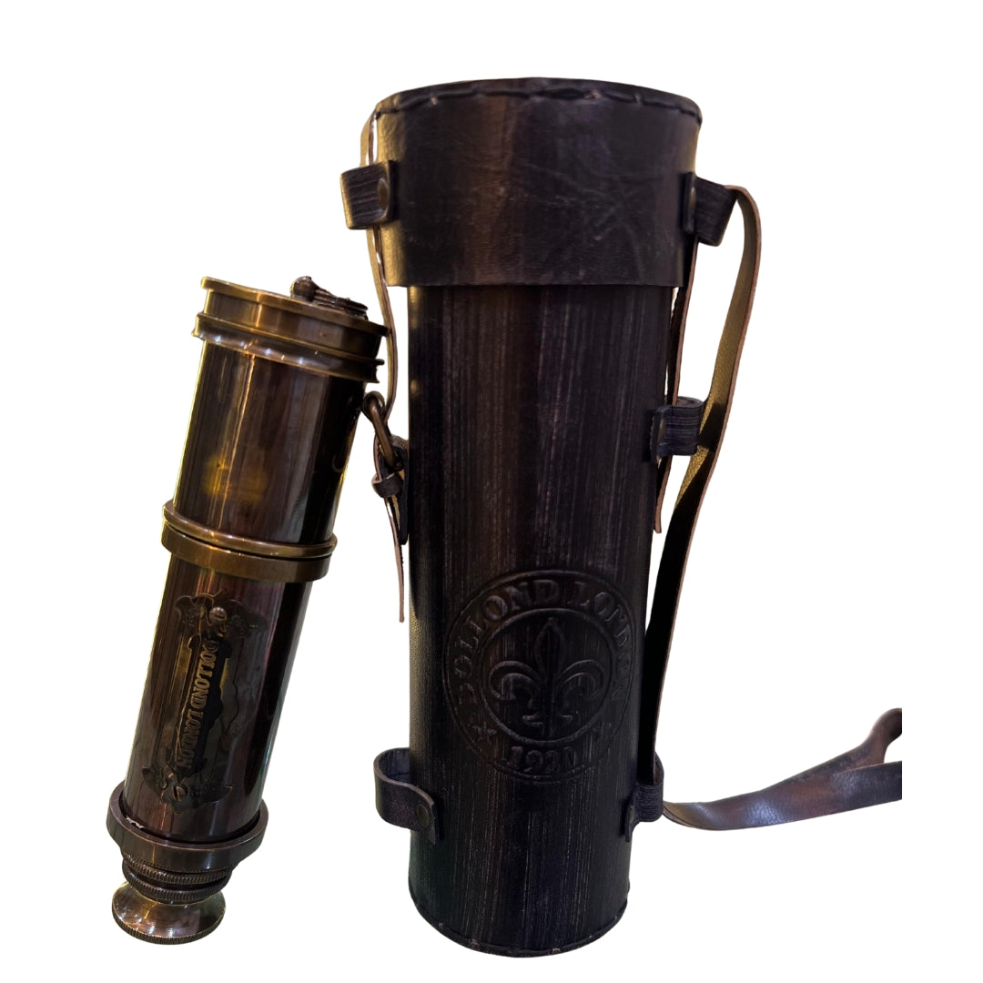 Dolland London Antique Brass Telescope with Compass – Vintage Nautical Spyglass & Leather Case