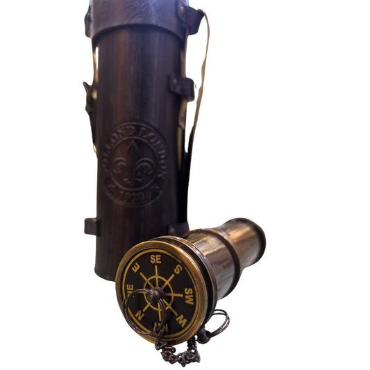 Dolland London Antique Brass Telescope with Compass – Vintage Nautical Spyglass & Leather Case