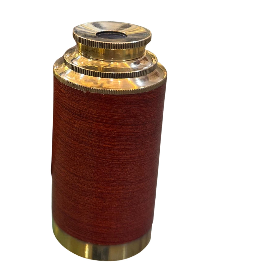 Brown Leather Brass Telescope with Wooden Box – Vintage Nautical Spyglass