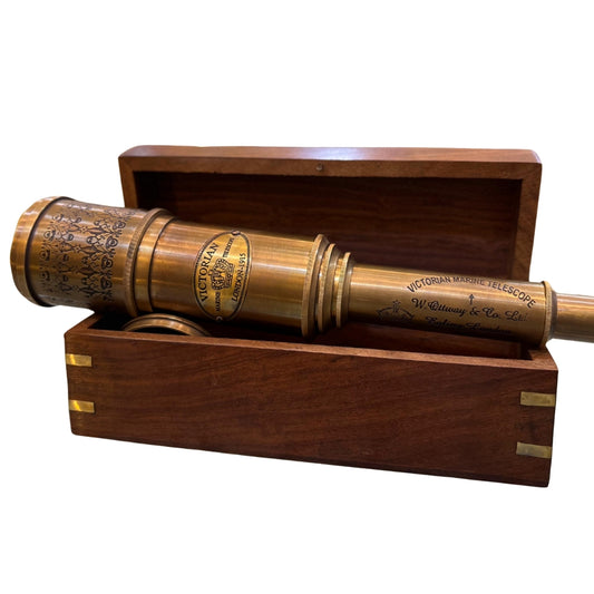 Victorian Marine Brass Telescope with Wooden Box – Antique Nautical Collectible