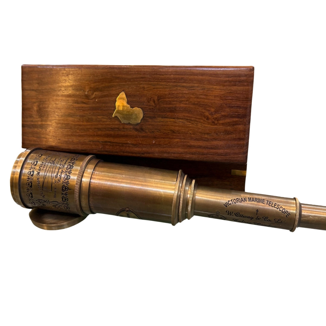 Victorian Marine Brass Telescope with Wooden Box – Antique Nautical Collectible