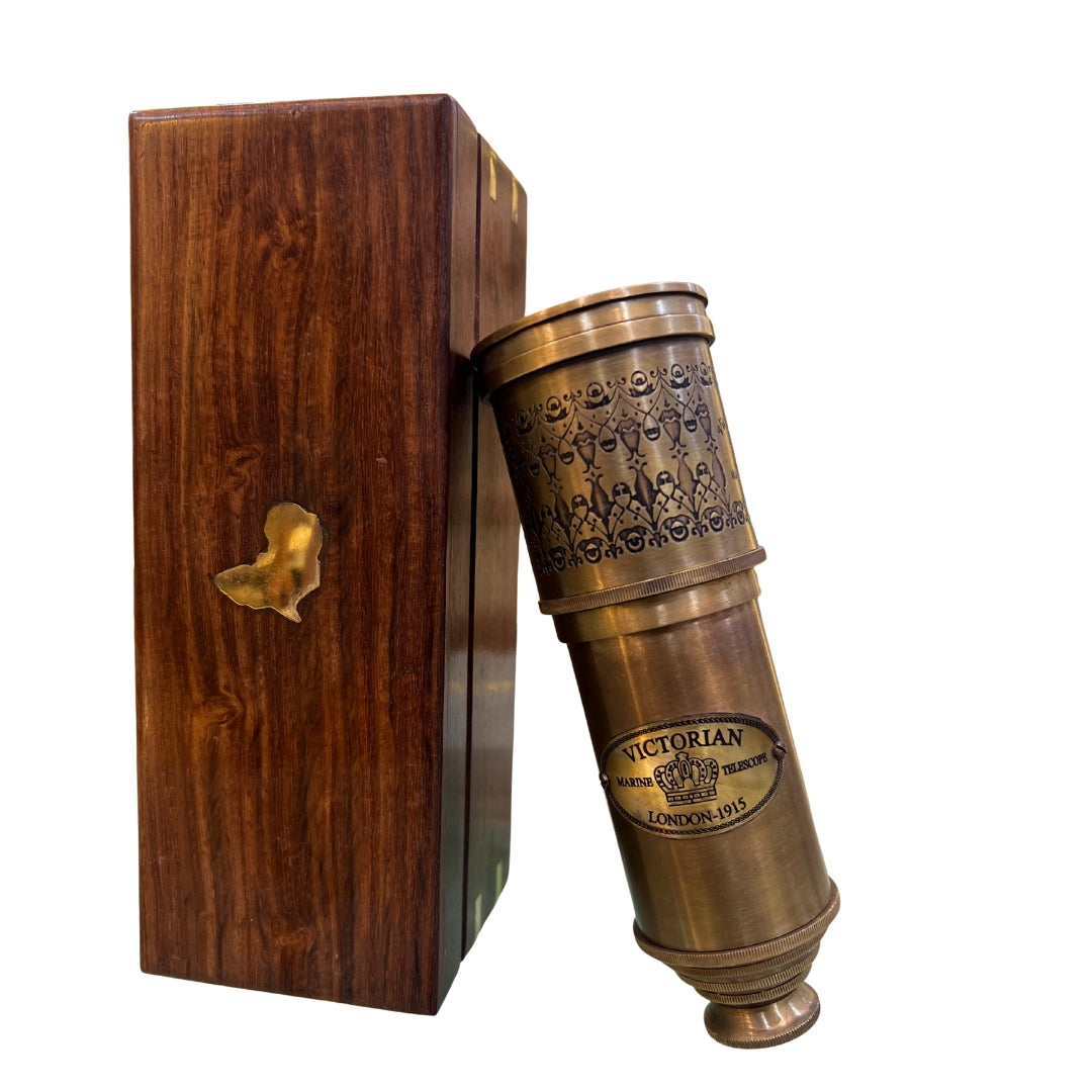 Victorian Marine Brass Telescope with Wooden Box – Antique Nautical Collectible