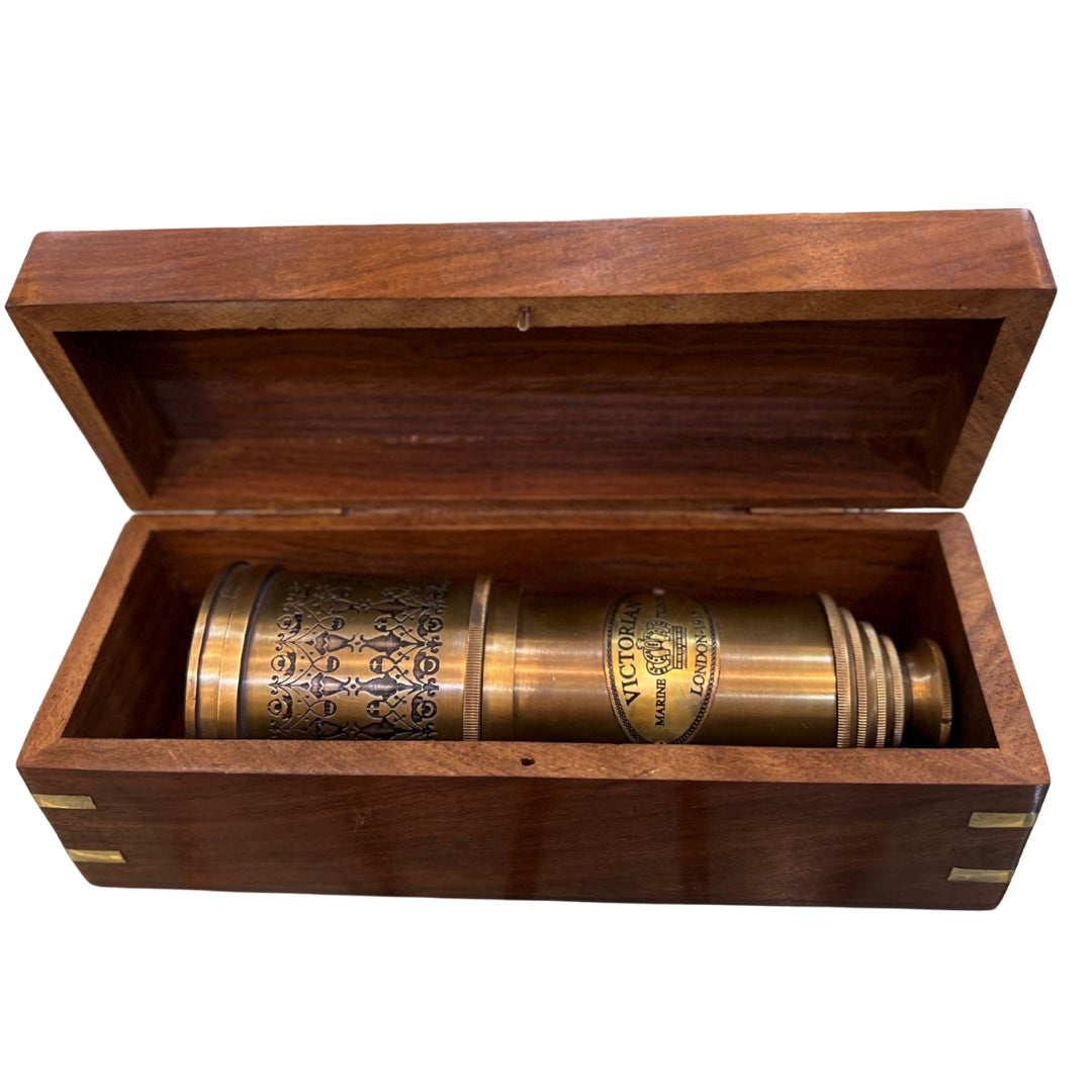 Victorian Marine Brass Telescope with Wooden Box – Antique Nautical Collectible