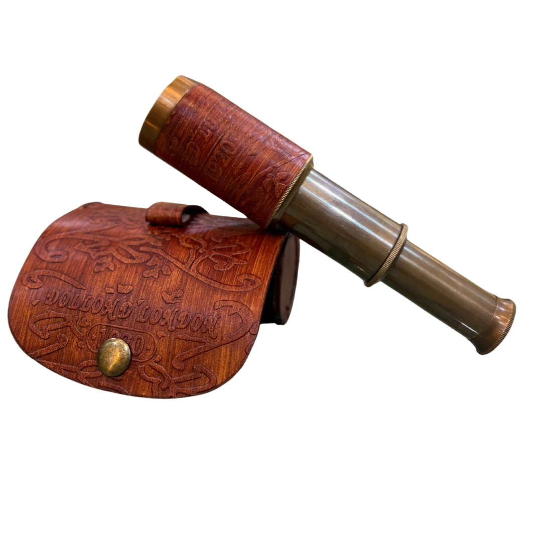 Vintage Brass Spyglass Telescope with Leather Case – Antique Nautical Collectible