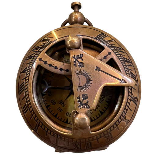 Vintage Brass Sundial Compass – Antique Maritime Navigation Instrument | Collectible Nautical Compass