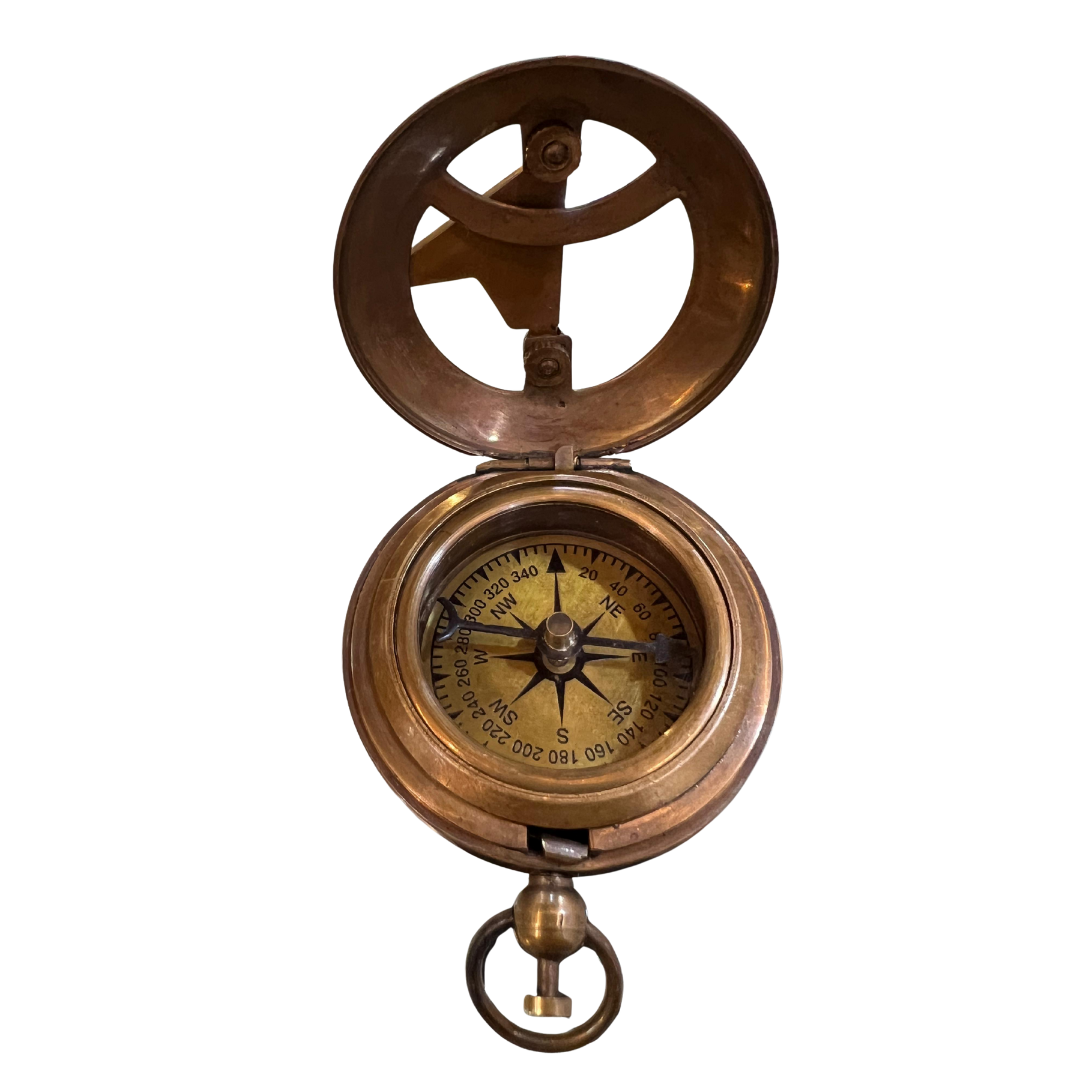 Vintage Brass Sundial Compass – Antique Maritime Navigation Instrument | Collectible Nautical Compass