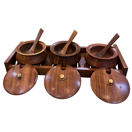 Deluxe Wooden Spice Jar Set with Tray & Spoons – Elegant Kitchen Storage Organizer