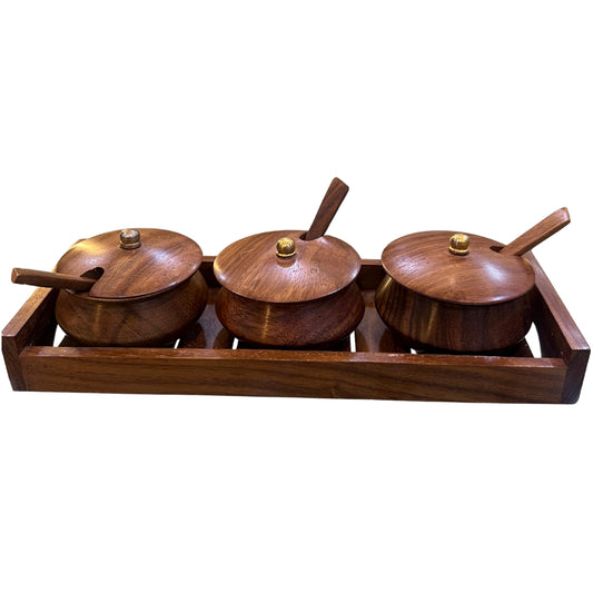 Deluxe Wooden Spice Jar Set with Tray & Spoons – Elegant Kitchen Storage Organizer