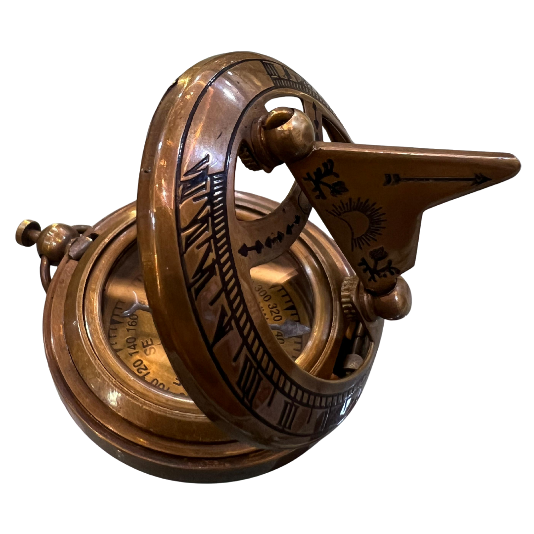 Vintage Brass Sundial Compass – Antique Maritime Navigation Instrument | Collectible Nautical Compass