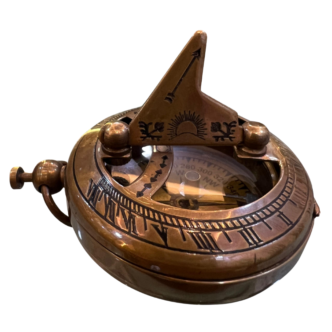 Vintage Brass Sundial Compass – Antique Maritime Navigation Instrument | Collectible Nautical Compass