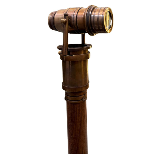Vintage Brass Foldable Walking Stick with Hidden Telescope – Antique Finish Wooden Cane