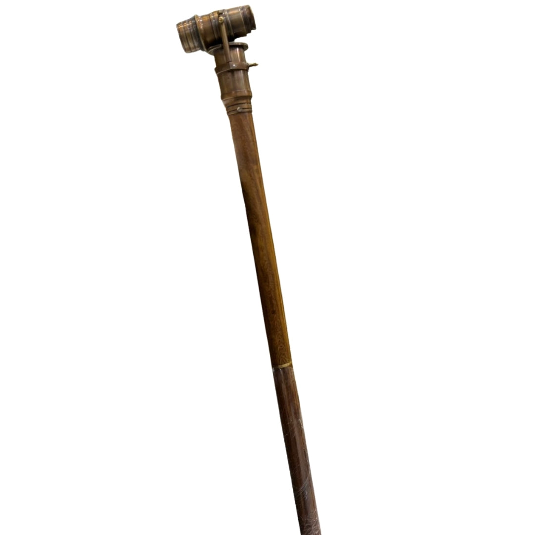 Vintage Brass Foldable Walking Stick with Hidden Telescope – Antique Finish Wooden Cane
