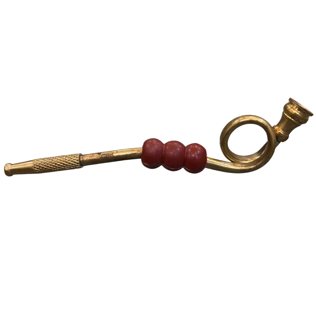 Vintage Brass Cigarette Pipe Holder – Antique Smoking Accessory with Red Beads | Collectible Retro Pipe