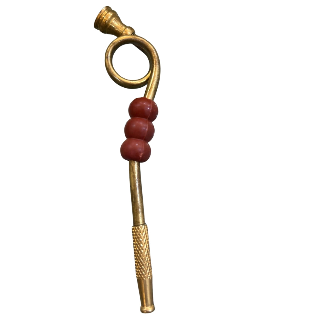 Vintage Brass Cigarette Pipe Holder – Antique Smoking Accessory with Red Beads | Collectible Retro Pipe